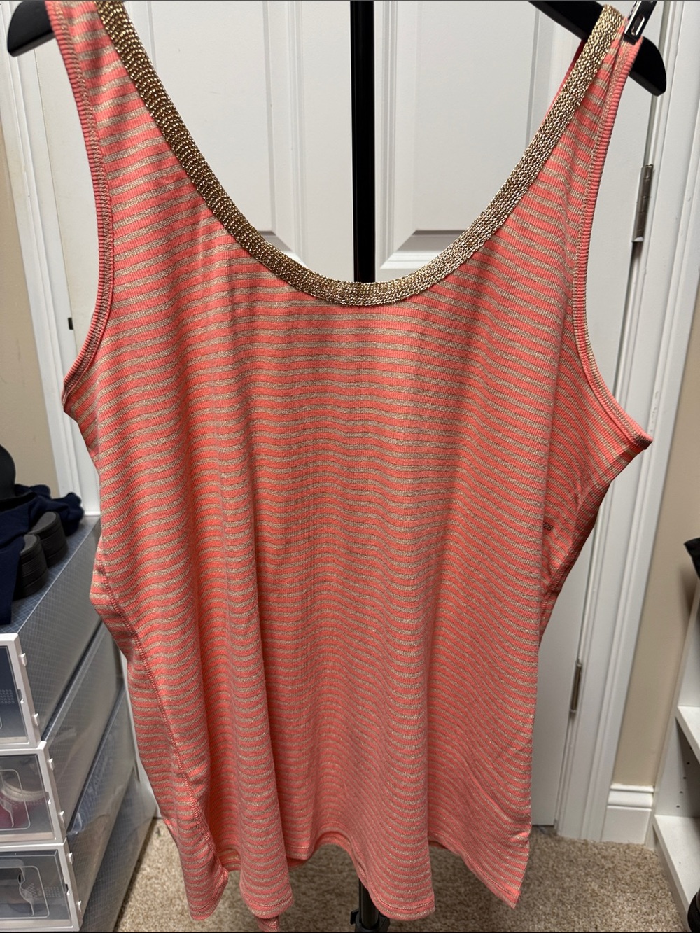Lane Bryant Coral Striped Tank with Gold Trim